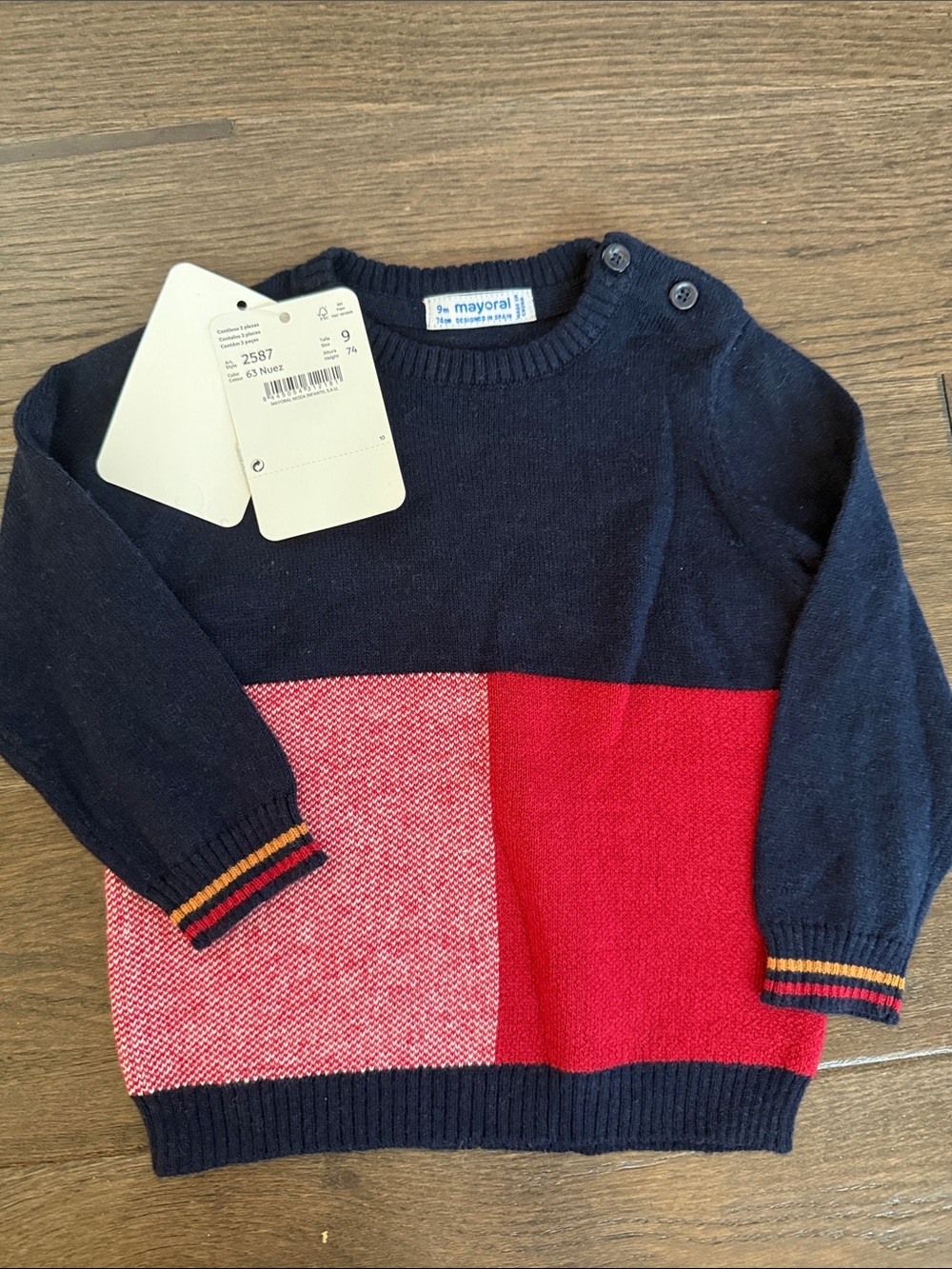 Mayoral Baby Boys Navy and Red Colorblock Crewneck Sweater